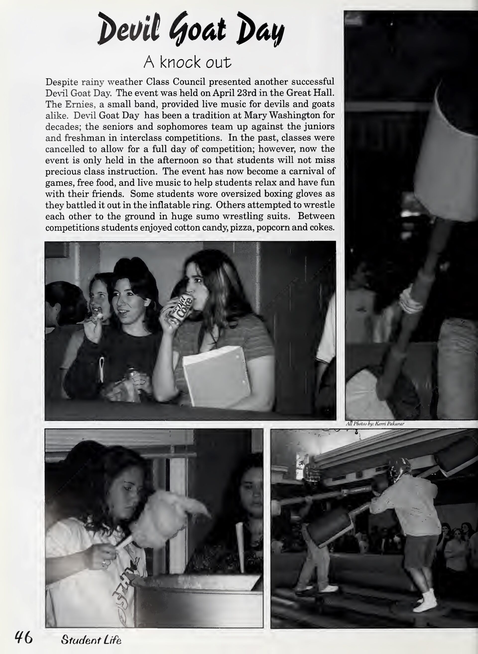 A page from the 1998 Battlefield Yearbook about Devil-Goat day with images of student activities.